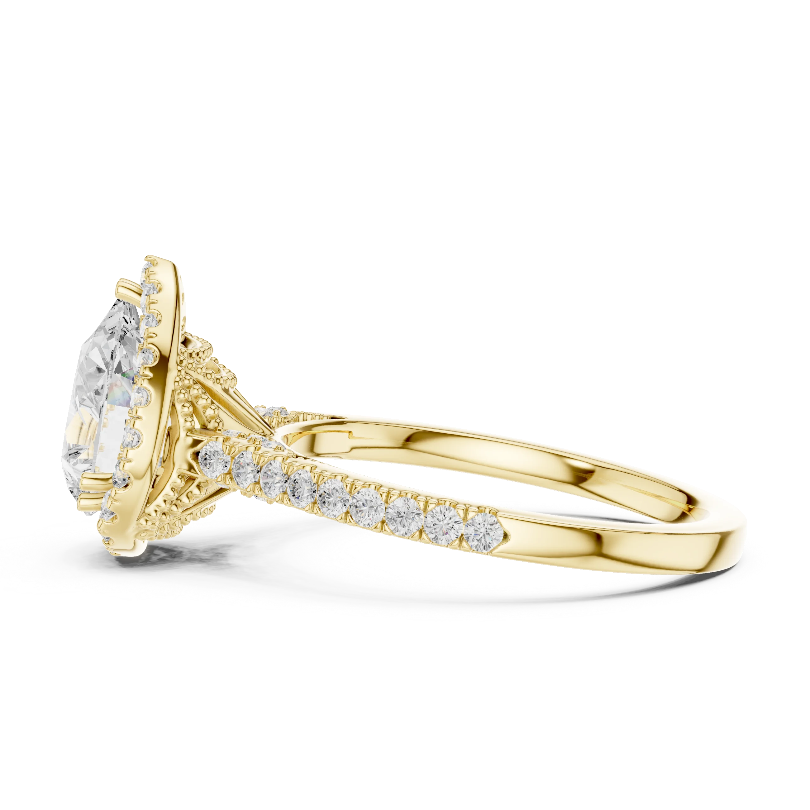2.50 CTW Classic Pavé Halo Pear Cut Moissanite Engagement Diamond Ring with 14K White Gold