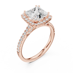 2.50 CTW Classic Pavé Halo Princess Cut Moissanite Engagement Diamond Ring with 14K White Gold