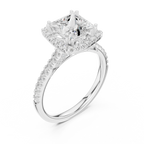 2.50 CTW Classic Pavé Halo Princess Cut Moissanite Engagement Diamond Ring with 14K White Gold