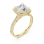 2.50 CTW Classic Pavé Halo Princess Cut Moissanite Engagement Diamond Ring with 14K White Gold