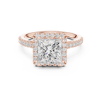 2.50 CTW Classic Pavé Halo Princess Cut Moissanite Engagement Diamond Ring with 14K White Gold