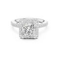 2.50 CTW Classic Pavé Halo Princess Cut Moissanite Engagement Diamond Ring with 14K White Gold