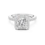 2.50 CTW Classic Pavé Halo Princess Cut Moissanite Engagement Diamond Ring with 14K White Gold