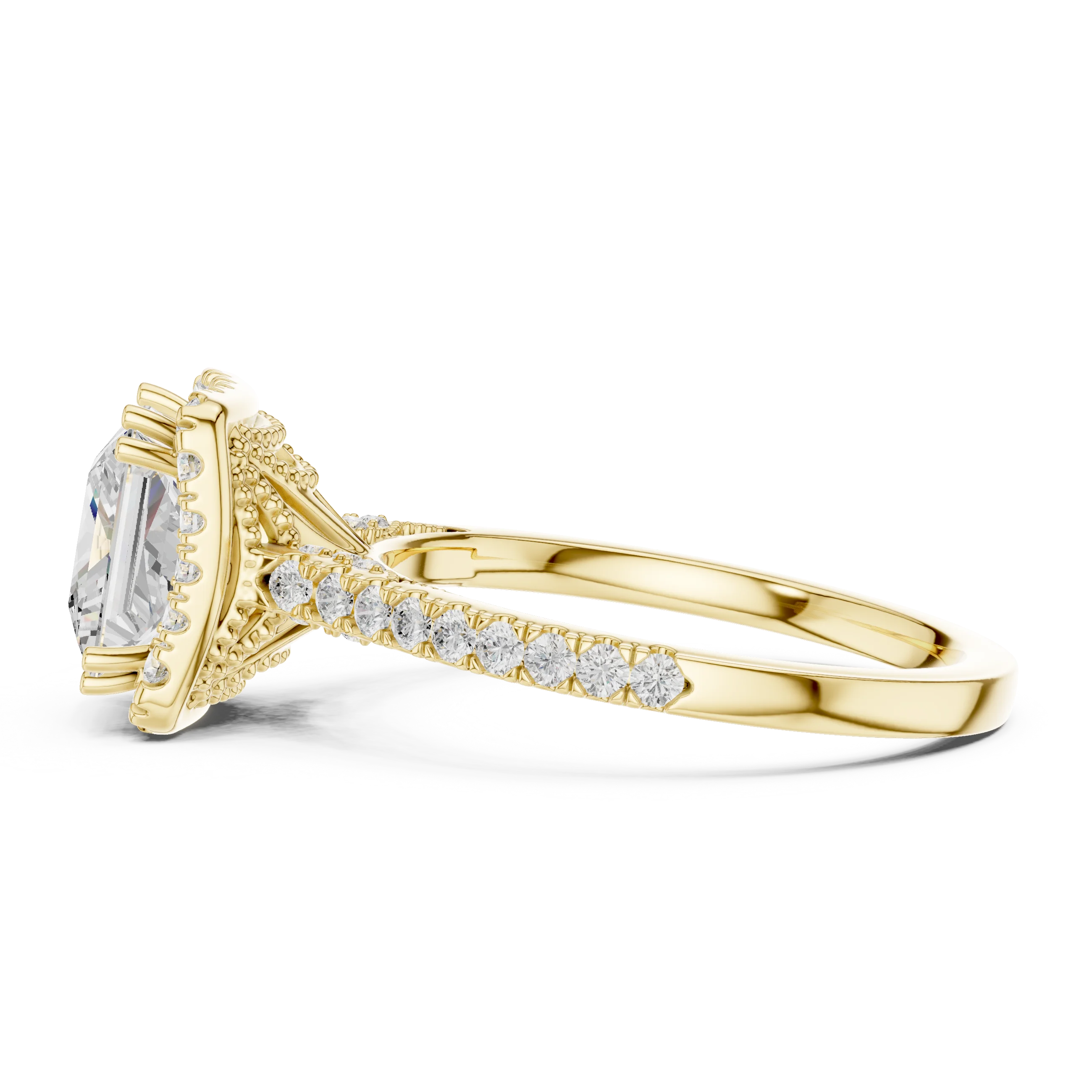2.50 CTW Classic Pavé Halo Princess Cut Moissanite Engagement Diamond Ring with 14K White Gold