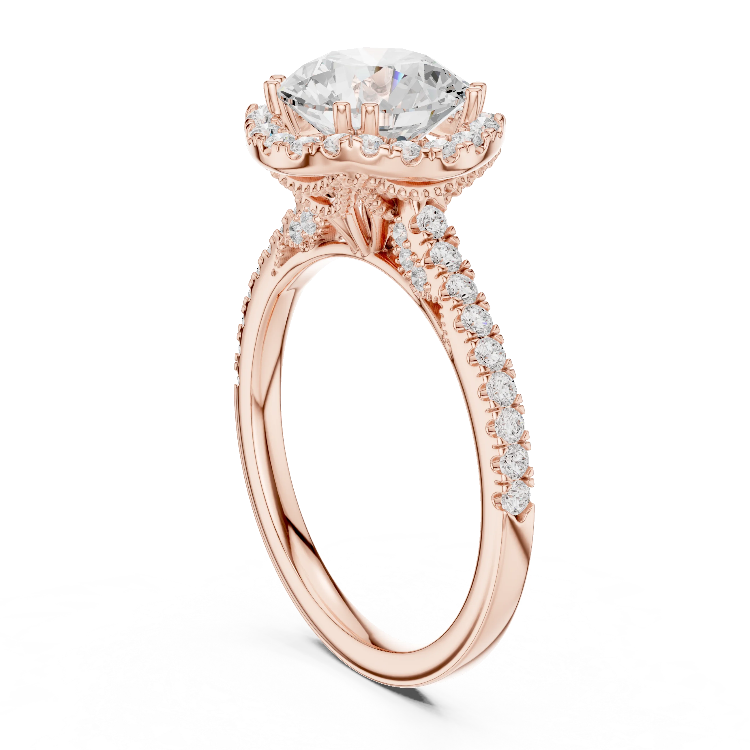 2.50 CTW Classic Pavé Halo Round Moissanite Engagement Diamond Ring with 14K White Gold