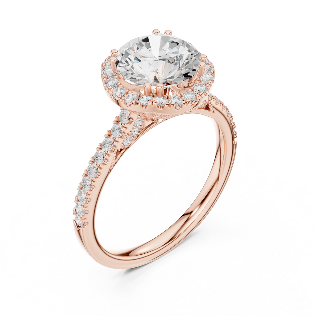 2.50 CTW Classic Pavé Halo Round Moissanite Engagement Diamond Ring with 14K White Gold