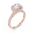 2.50 CTW Classic Pavé Halo Round Moissanite Engagement Diamond Ring with 14K White Gold