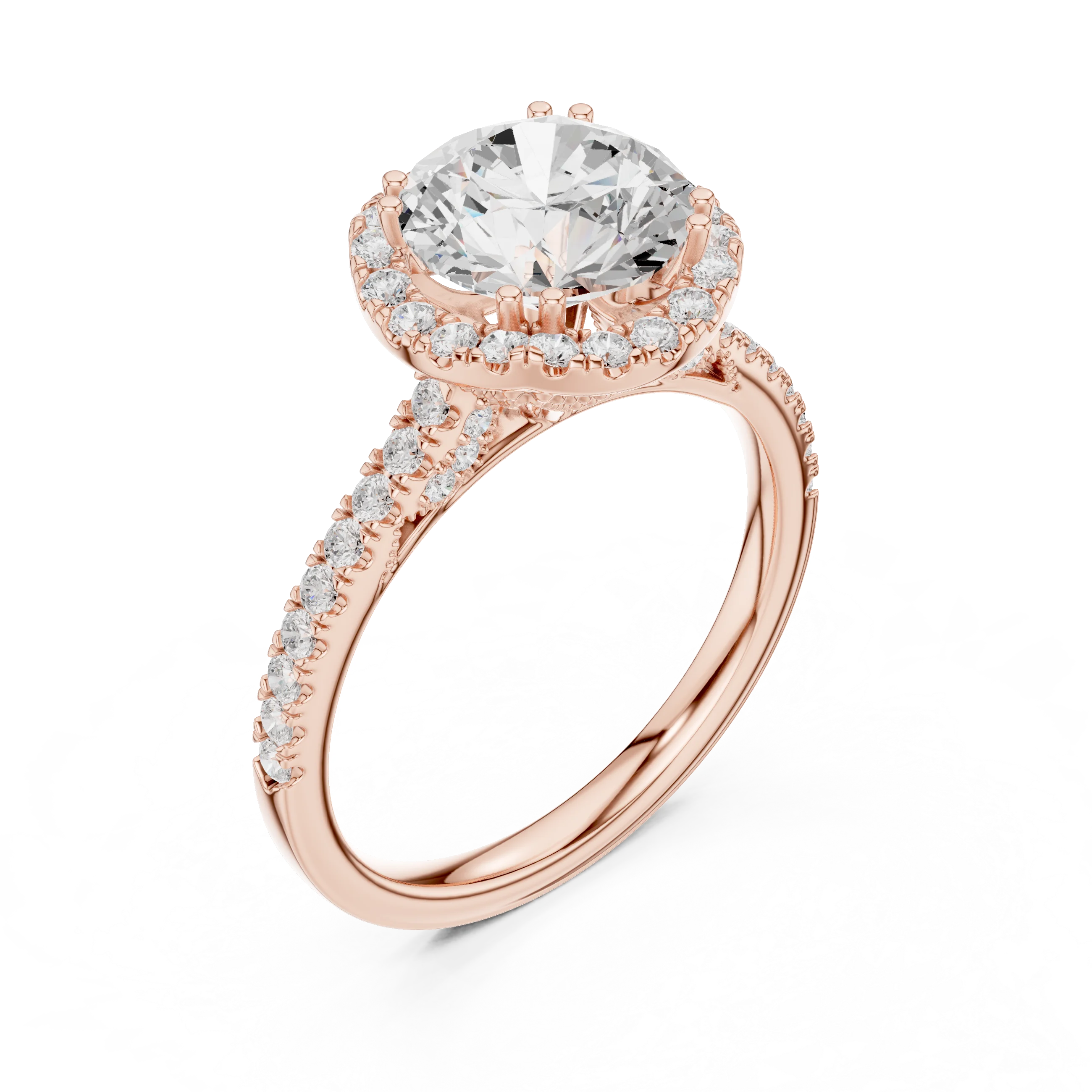 2.50 CTW Classic Pavé Halo Round Moissanite Engagement Diamond Ring with 14K White Gold