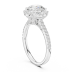 2.50 CTW Classic Pavé Halo Round Moissanite Engagement Diamond Ring with 14K White Gold