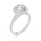 2.50 CTW Classic Pavé Halo Round Moissanite Engagement Diamond Ring with 14K White Gold