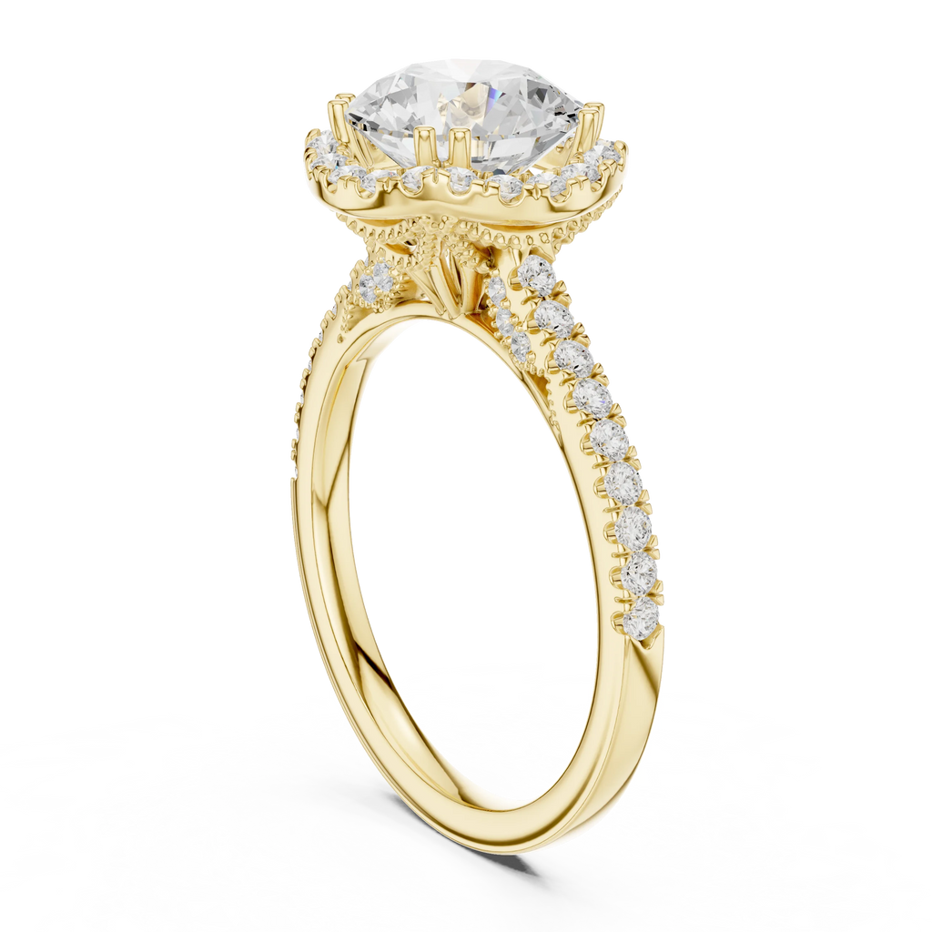 2.50 CTW Classic Pavé Halo Round Moissanite Engagement Diamond Ring with 14K White Gold