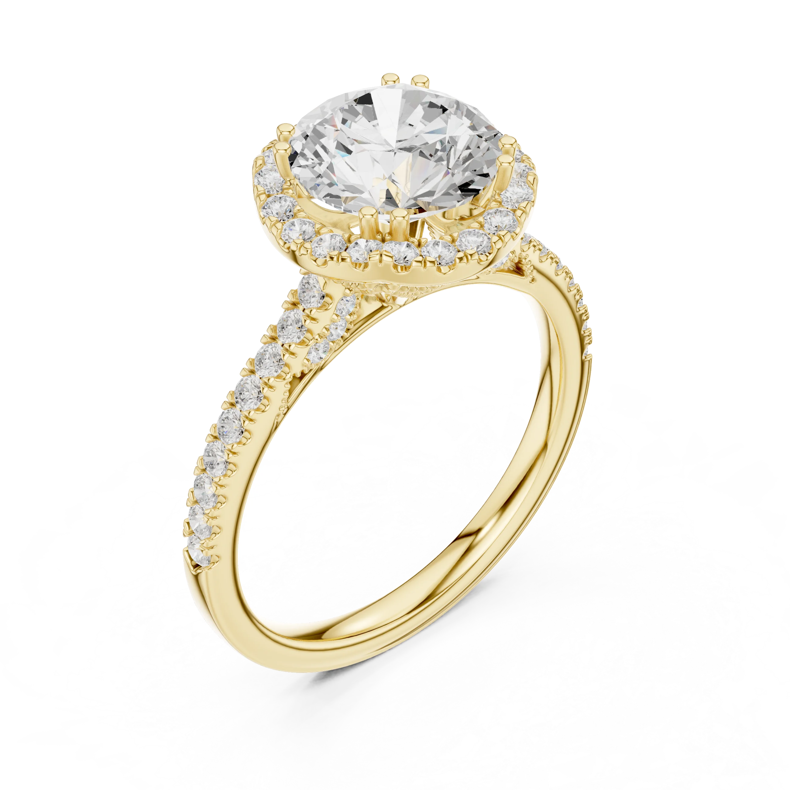 2.50 CTW Classic Pavé Halo Round Moissanite Engagement Diamond Ring with 14K White Gold