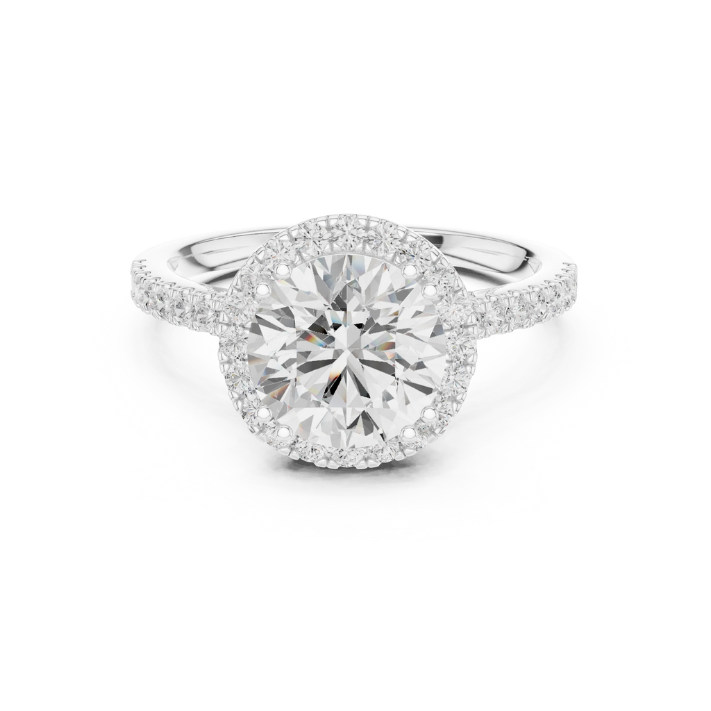 2.50 CTW Classic Pavé Halo Round Moissanite Engagement Diamond Ring with 14K White Gold