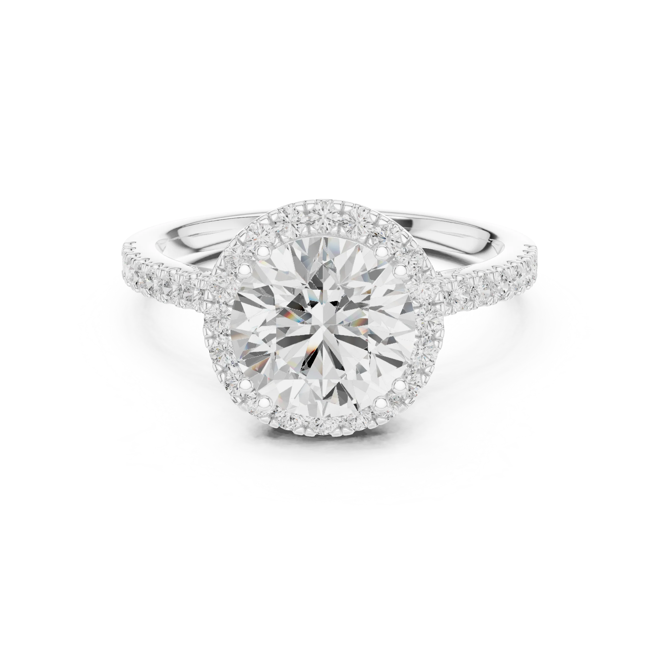 2.50 CTW Classic Pavé Halo Round Moissanite Engagement Diamond Ring with 14K White Gold