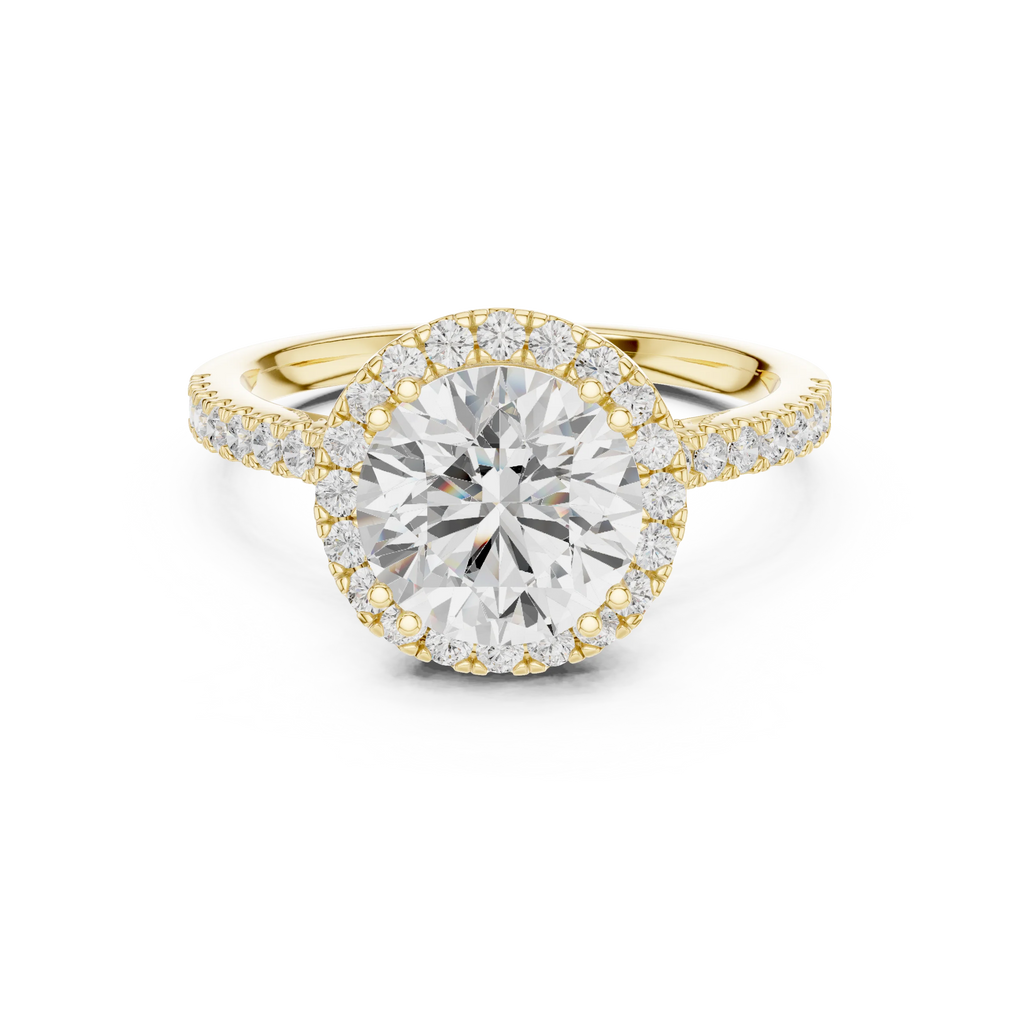2.50 CTW Classic Pavé Halo Round Moissanite Engagement Diamond Ring with 14K White Gold