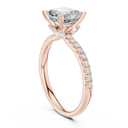 2.41 CT Asscher Cut Moissanite Petal Prong Pave Set 14K White Gold Engagement Ring