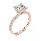 2.41 CT Asscher Cut Moissanite Petal Prong Pave Set 14K White Gold Engagement Ring
