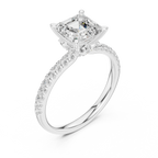 2.41 CT Asscher Cut Moissanite Petal Prong Pave Set 14K White Gold Engagement Ring