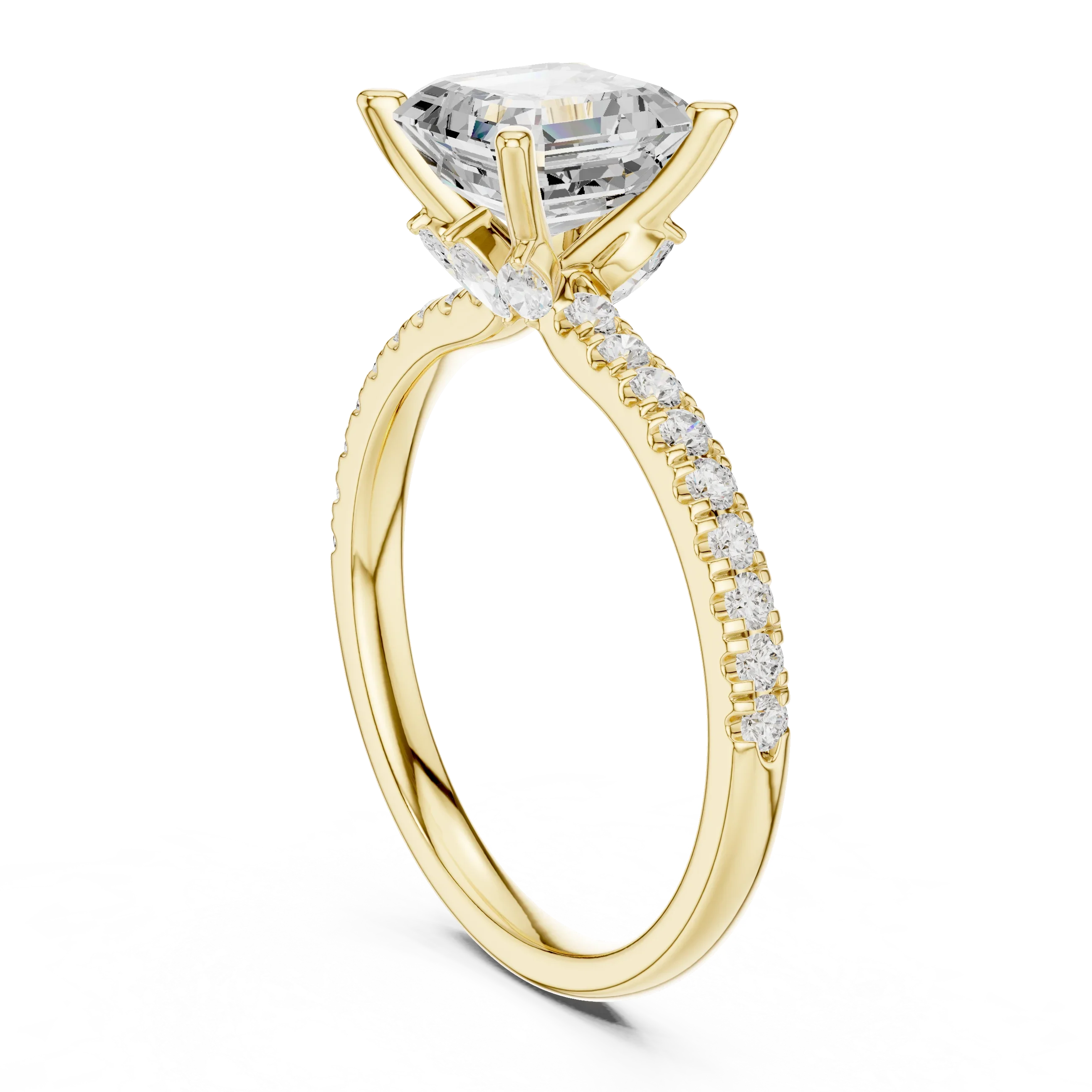 2.41 CT Asscher Cut Moissanite Petal Prong Pave Set 14K White Gold Engagement Ring