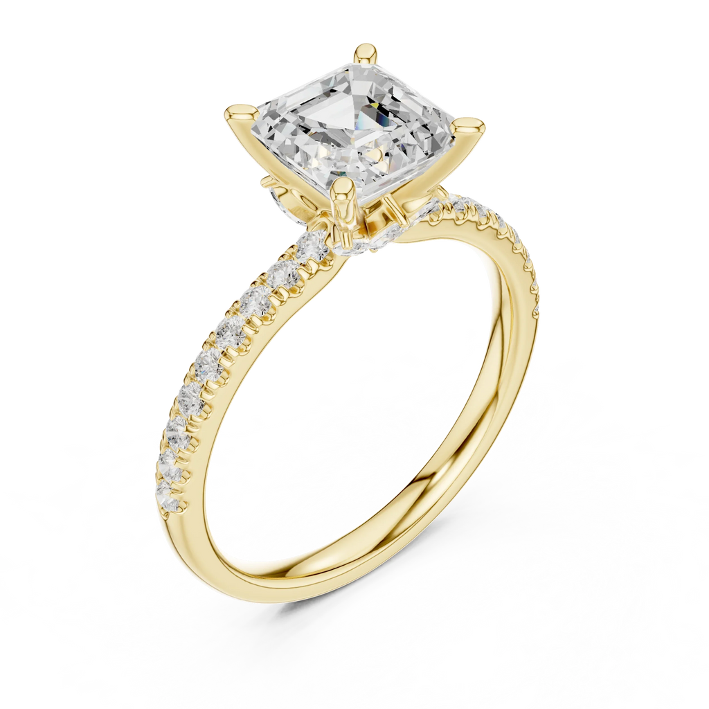 2.41 CT Asscher Cut Moissanite Petal Prong Pave Set 14K White Gold Engagement Ring