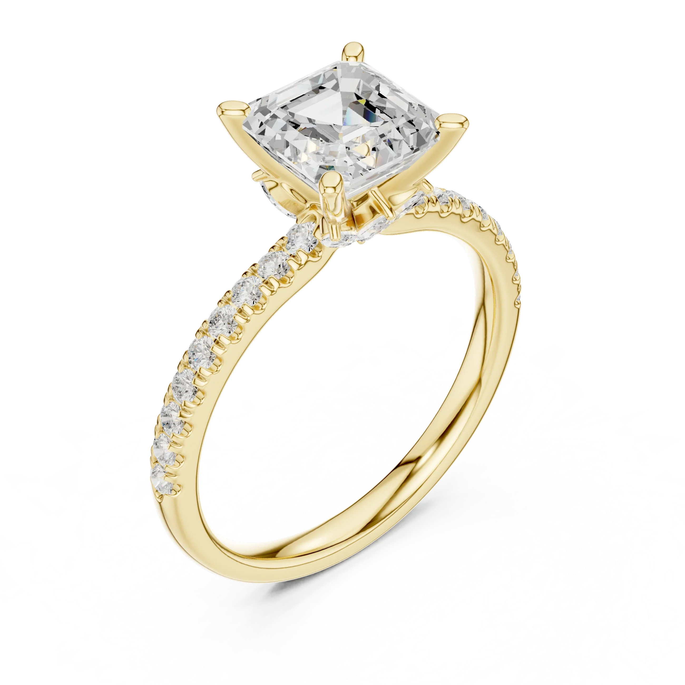 2.41 CT Asscher Cut Moissanite Petal Prong Pave Set 14K White Gold Engagement Ring