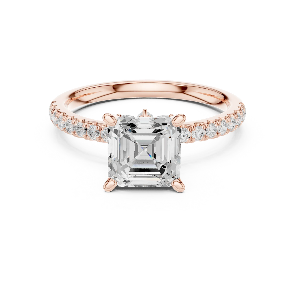 2.41 CT Asscher Cut Moissanite Petal Prong Pave Set 14K White Gold Engagement Ring