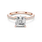 2.41 CT Asscher Cut Moissanite Petal Prong Pave Set 14K White Gold Engagement Ring