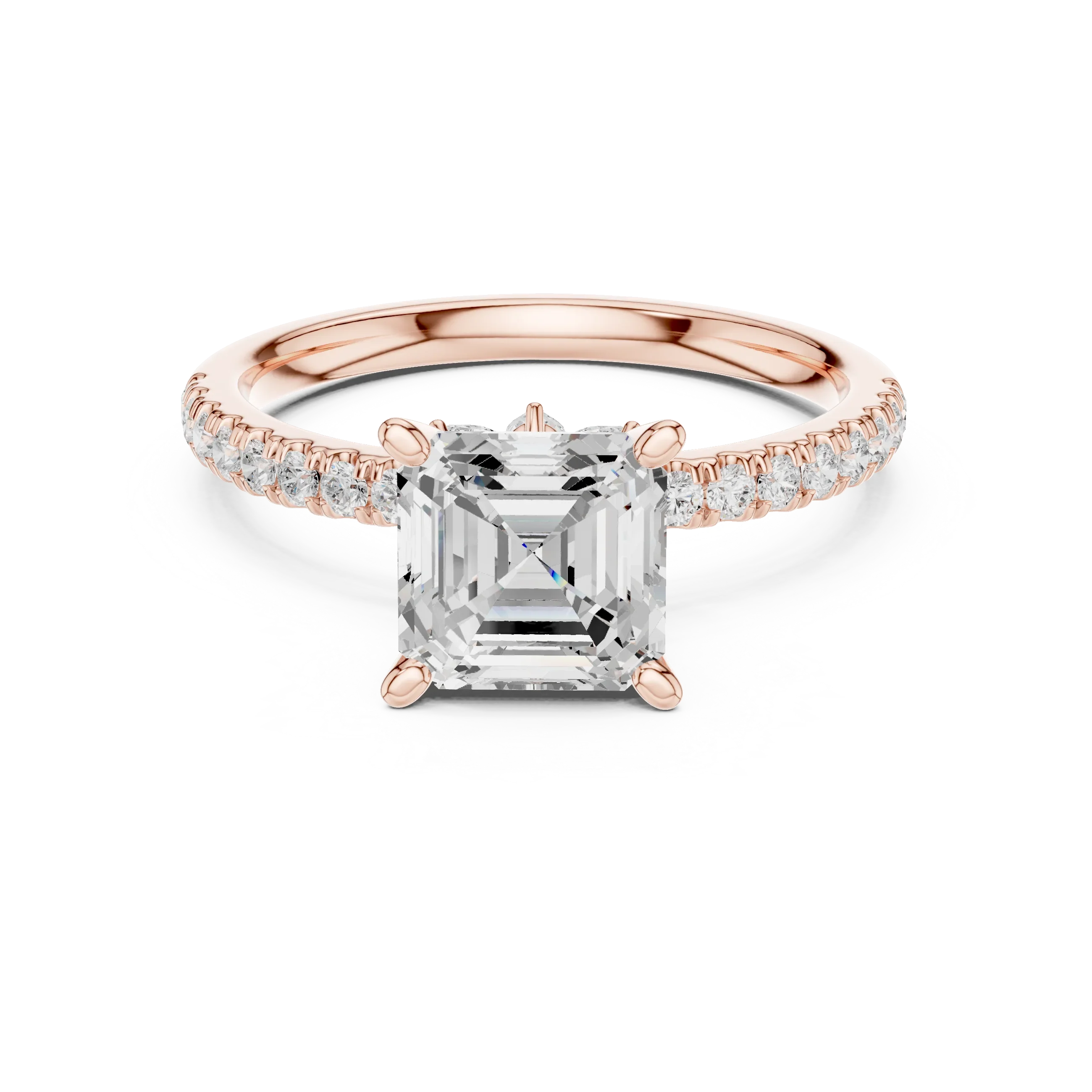 2.41 CT Asscher Cut Moissanite Petal Prong Pave Set 14K White Gold Engagement Ring