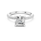 2.41 CT Asscher Cut Moissanite Petal Prong Pave Set 14K White Gold Engagement Ring