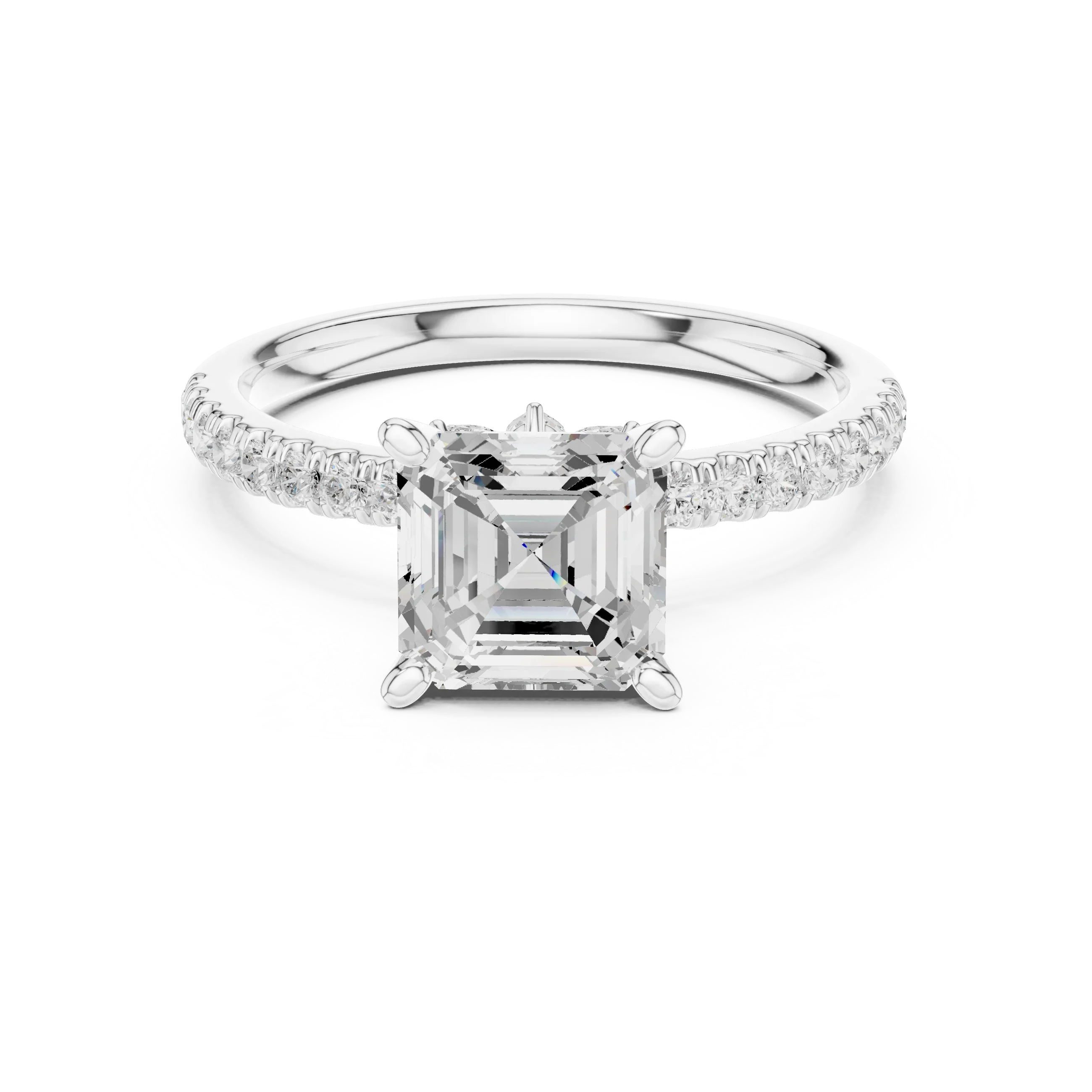 2.41 CT Asscher Cut Moissanite Petal Prong Pave Set 14K White Gold Engagement Ring