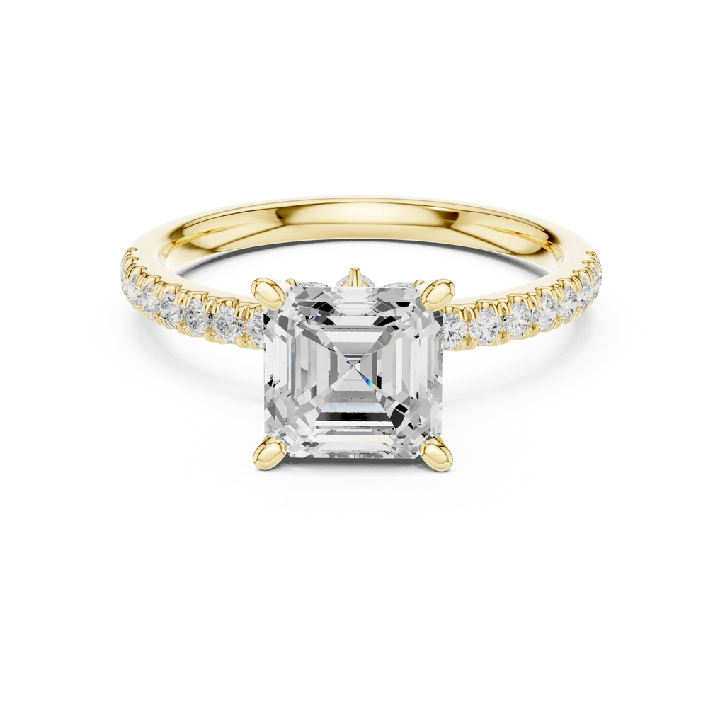 2.41 CT Asscher Cut Moissanite Petal Prong Pave Set 14K White Gold Engagement Ring