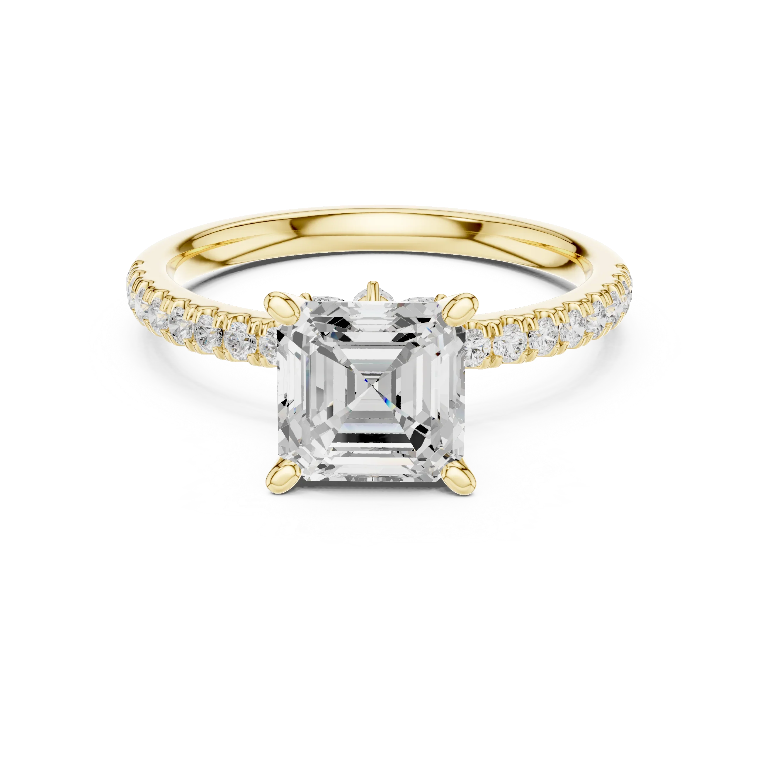 2.41 CT Asscher Cut Moissanite Petal Prong Pave Set 14K White Gold Engagement Ring