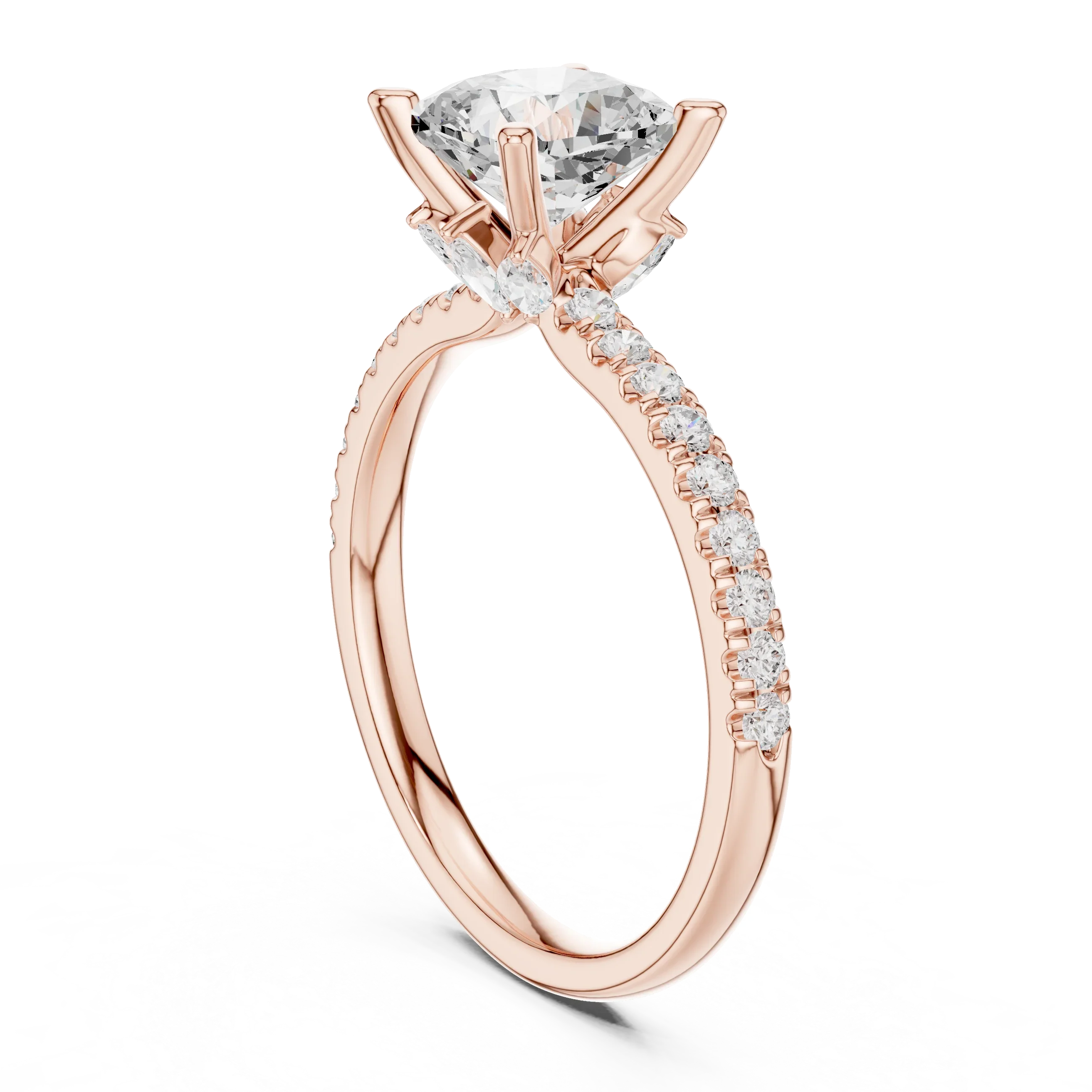 2.41 CT Cushion Cut Moissanite Petal Prong Pave Set 14K White Gold Engagement Ring