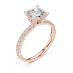 2.41 CT Cushion Cut Moissanite Petal Prong Pave Set 14K White Gold Engagement Ring