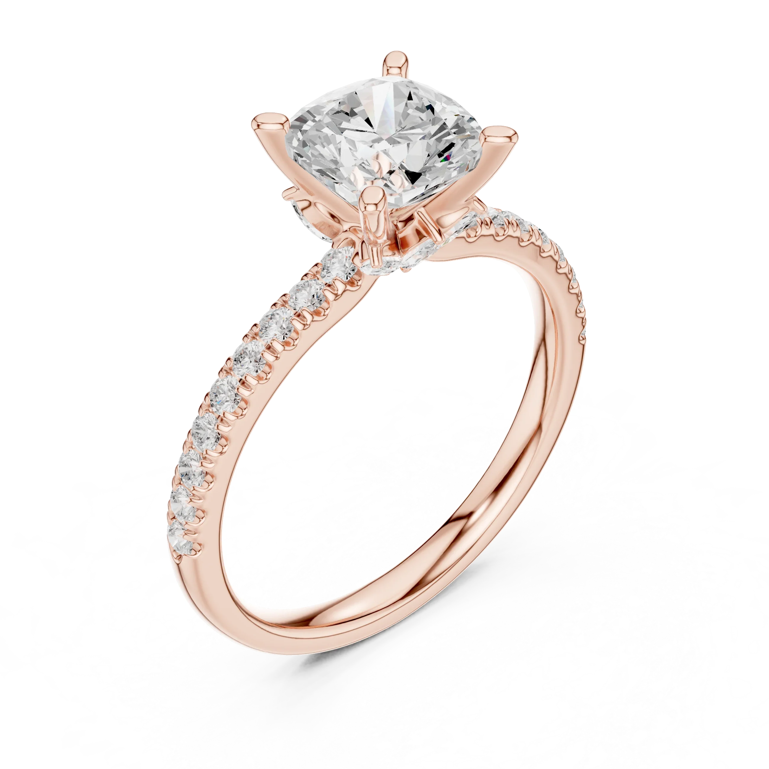2.41 CT Cushion Cut Moissanite Petal Prong Pave Set 14K White Gold Engagement Ring