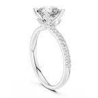 2.41 CT Cushion Cut Moissanite Petal Prong Pave Set 14K White Gold Engagement Ring