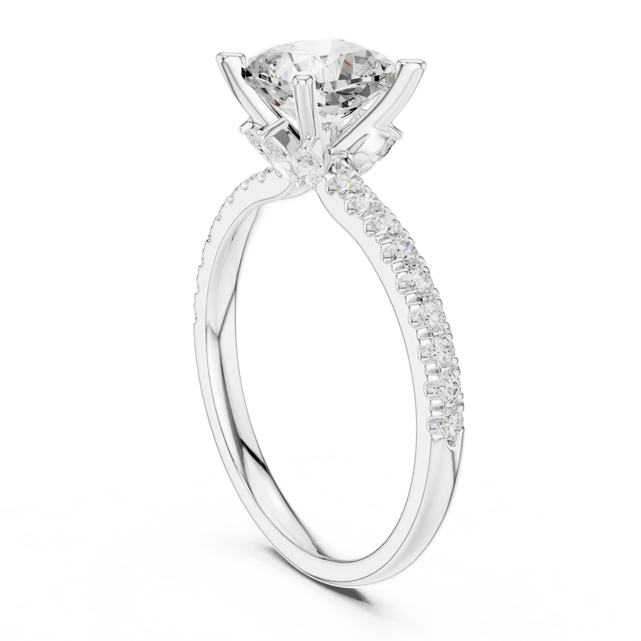 2.41 CT Cushion Cut Moissanite Petal Prong Pave Set 14K White Gold Engagement Ring