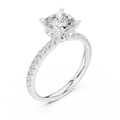 2.41 CT Cushion Cut Moissanite Petal Prong Pave Set 14K White Gold Engagement Ring