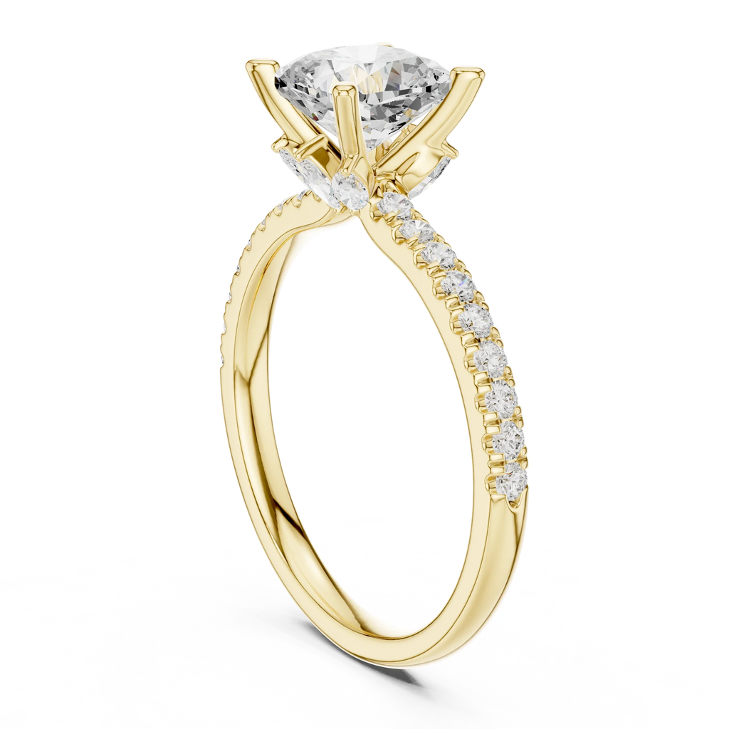 2.41 CT Cushion Cut Moissanite Petal Prong Pave Set 14K White Gold Engagement Ring