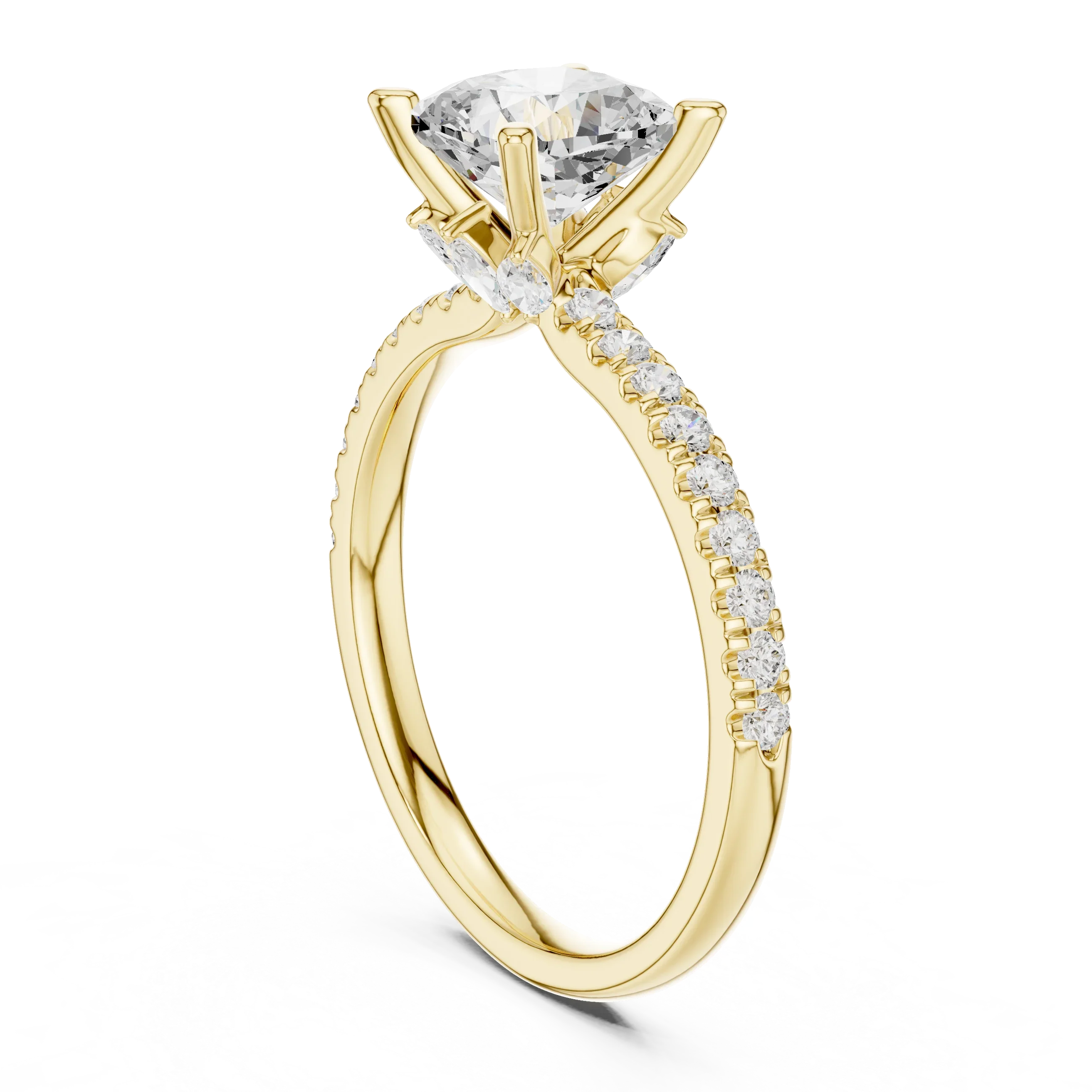 2.41 CT Cushion Cut Moissanite Petal Prong Pave Set 14K White Gold Engagement Ring