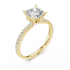 2.41 CT Cushion Cut Moissanite Petal Prong Pave Set 14K White Gold Engagement Ring