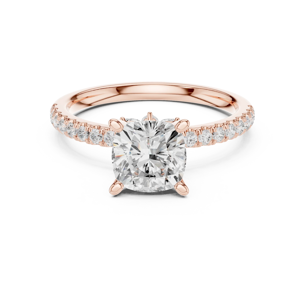 2.41 CT Cushion Cut Moissanite Petal Prong Pave Set 14K White Gold Engagement Ring