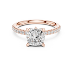 2.41 CT Cushion Cut Moissanite Petal Prong Pave Set 14K White Gold Engagement Ring