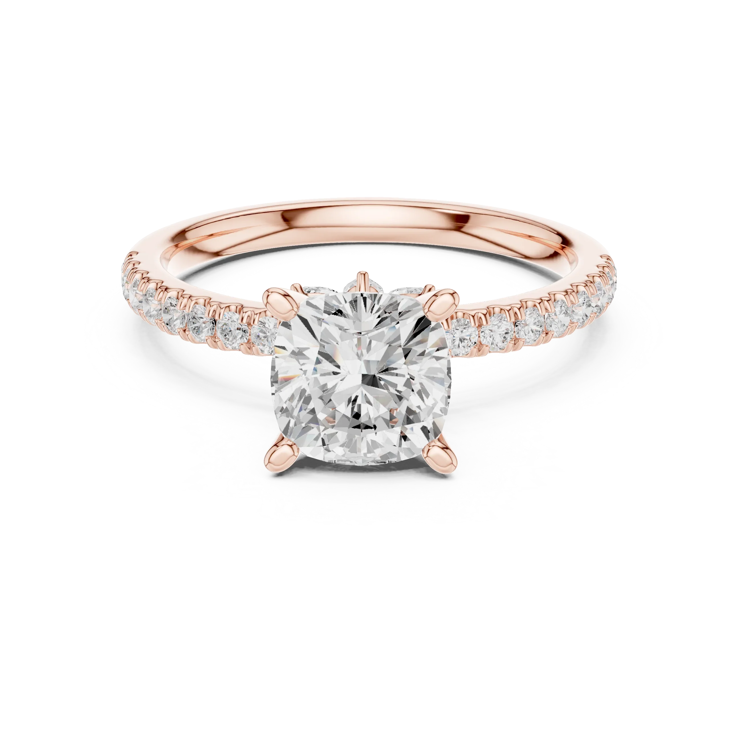 2.41 CT Cushion Cut Moissanite Petal Prong Pave Set 14K White Gold Engagement Ring