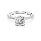2.41 CT Cushion Cut Moissanite Petal Prong Pave Set 14K White Gold Engagement Ring