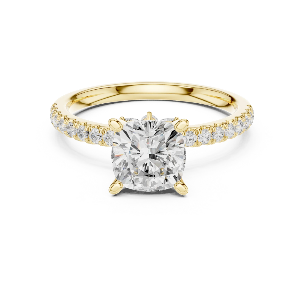 2.41 CT Cushion Cut Moissanite Petal Prong Pave Set 14K White Gold Engagement Ring