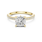 2.41 CT Cushion Cut Moissanite Petal Prong Pave Set 14K White Gold Engagement Ring