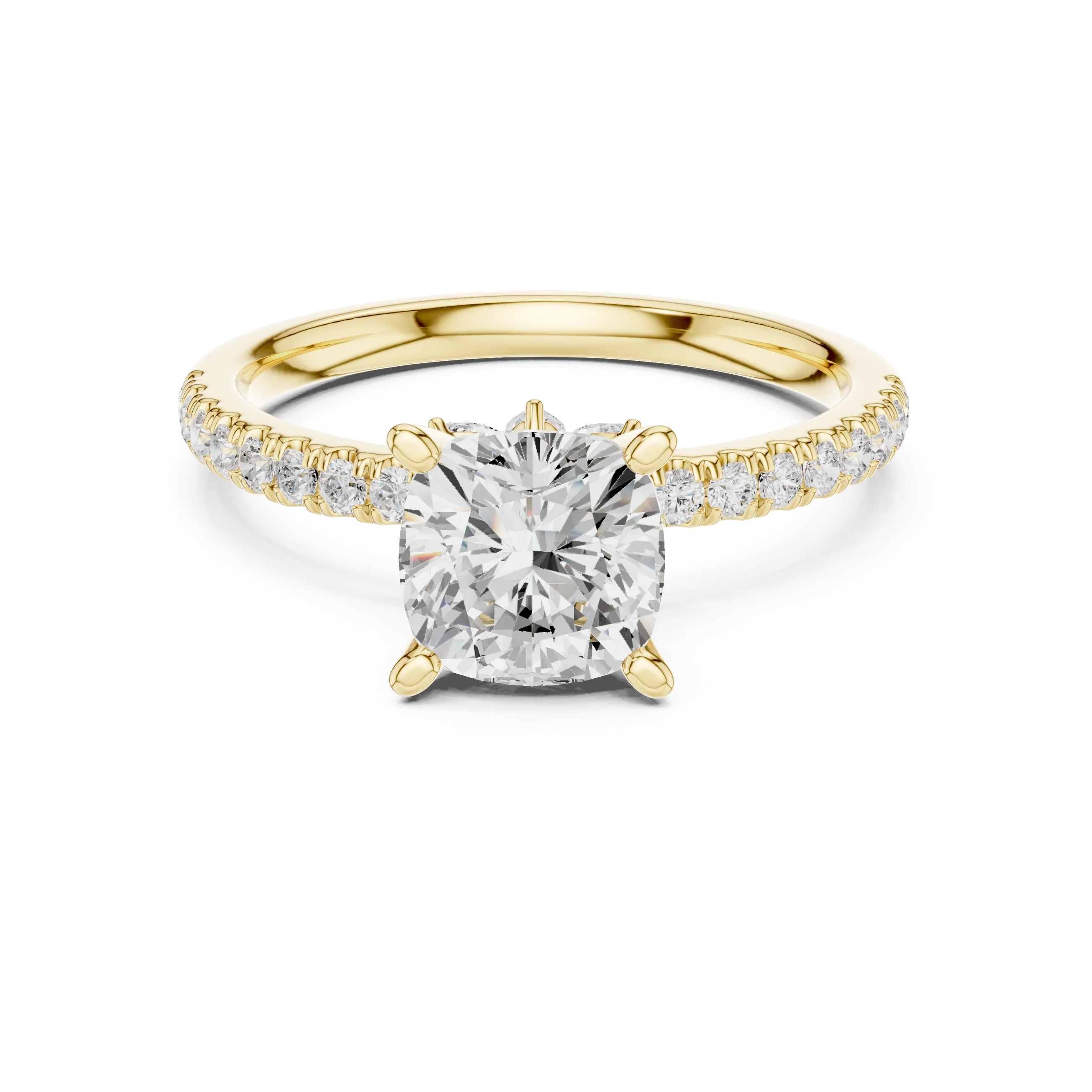 2.41 CT Cushion Cut Moissanite Petal Prong Pave Set 14K White Gold Engagement Ring