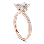 2.41 CT Emerald Cut Moissanite Petal Prong Pave Set 14K White Gold Engagement Ring