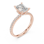 2.41 CT Emerald Cut Moissanite Petal Prong Pave Set 14K White Gold Engagement Ring